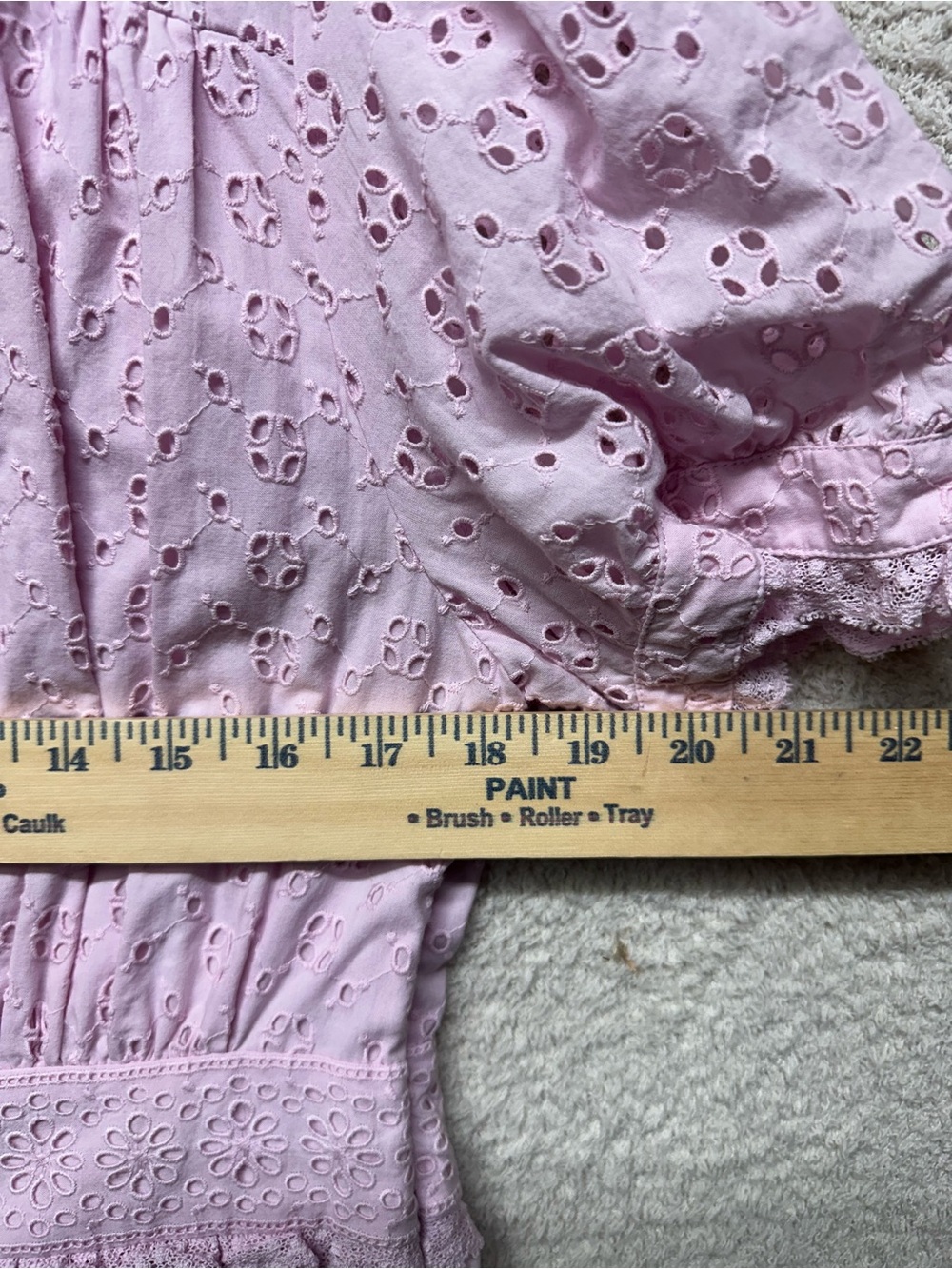 J.Crew Pink Eyelet Lace Puff Sleeve Cotton Mini Dress Size 12 - Picture 7 of 12